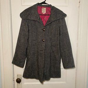Anthropologie Tulle Gray Collared Button Down Wool Coat S Lined Pink Pockets  M